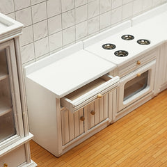Mini 1:12 Scale Kitchen Set Wooden Cabinets Sink Countertop Cooking Station