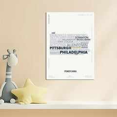 Pennsylvania State Letter Map Sticker Kids Room Wall Poster A4