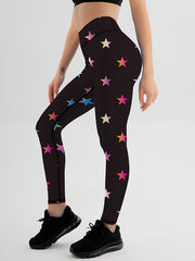 Star Print High Waist Yoga Pants Slim Fit Leggings