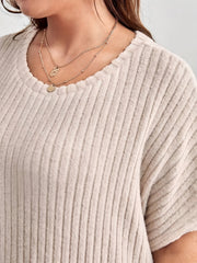 Women's Plus Solid Ribbed Batwing Sleeve Round Neck Loose Fit Dress