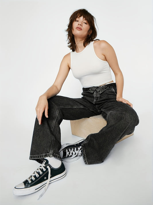 High Waist Straight Jeans Loose Fit Street Style Baggy Denim Pants
