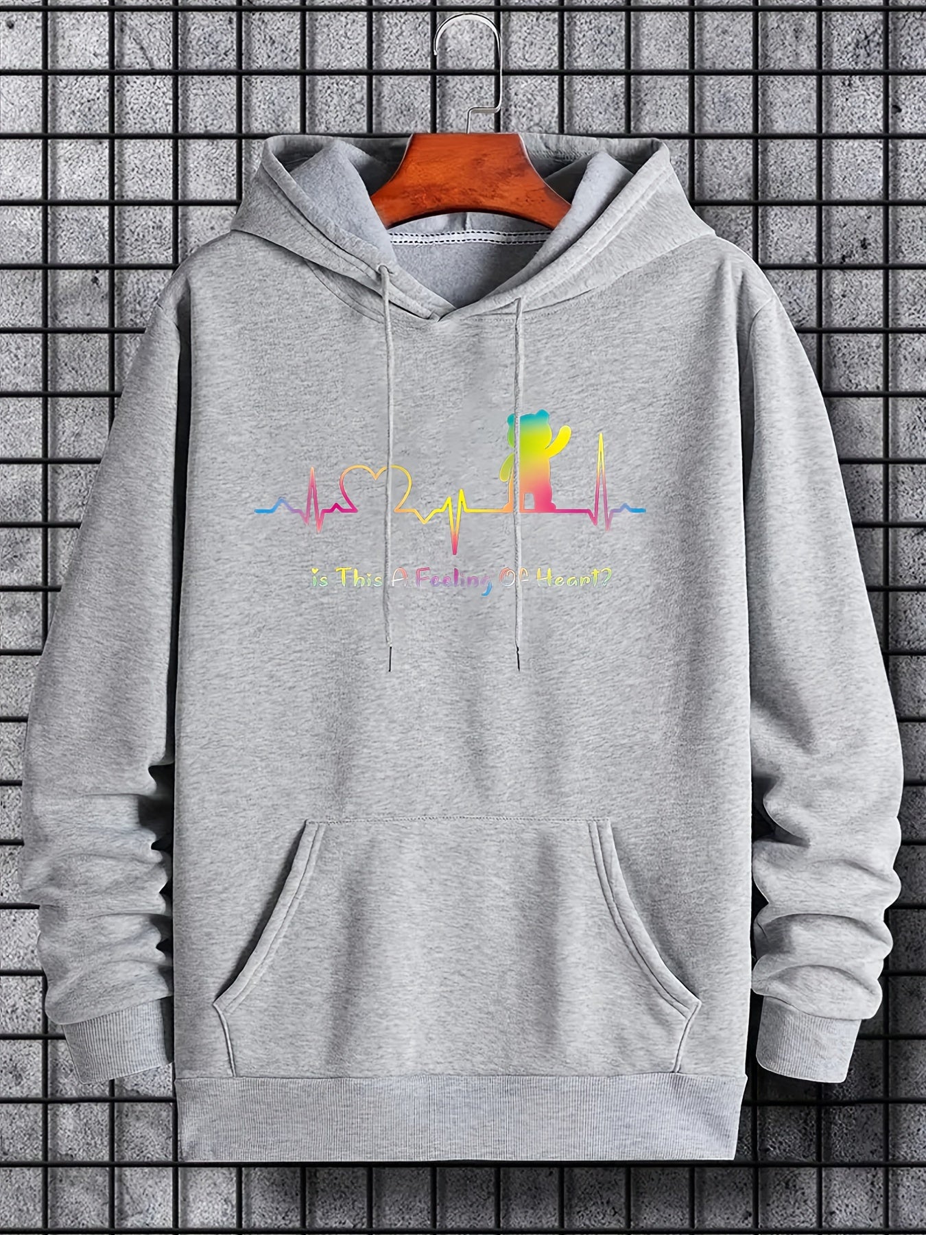 'Feeling Of Heart' Print Hoodie Hoodies For Men Men's Casual Pullover Hooded Swe