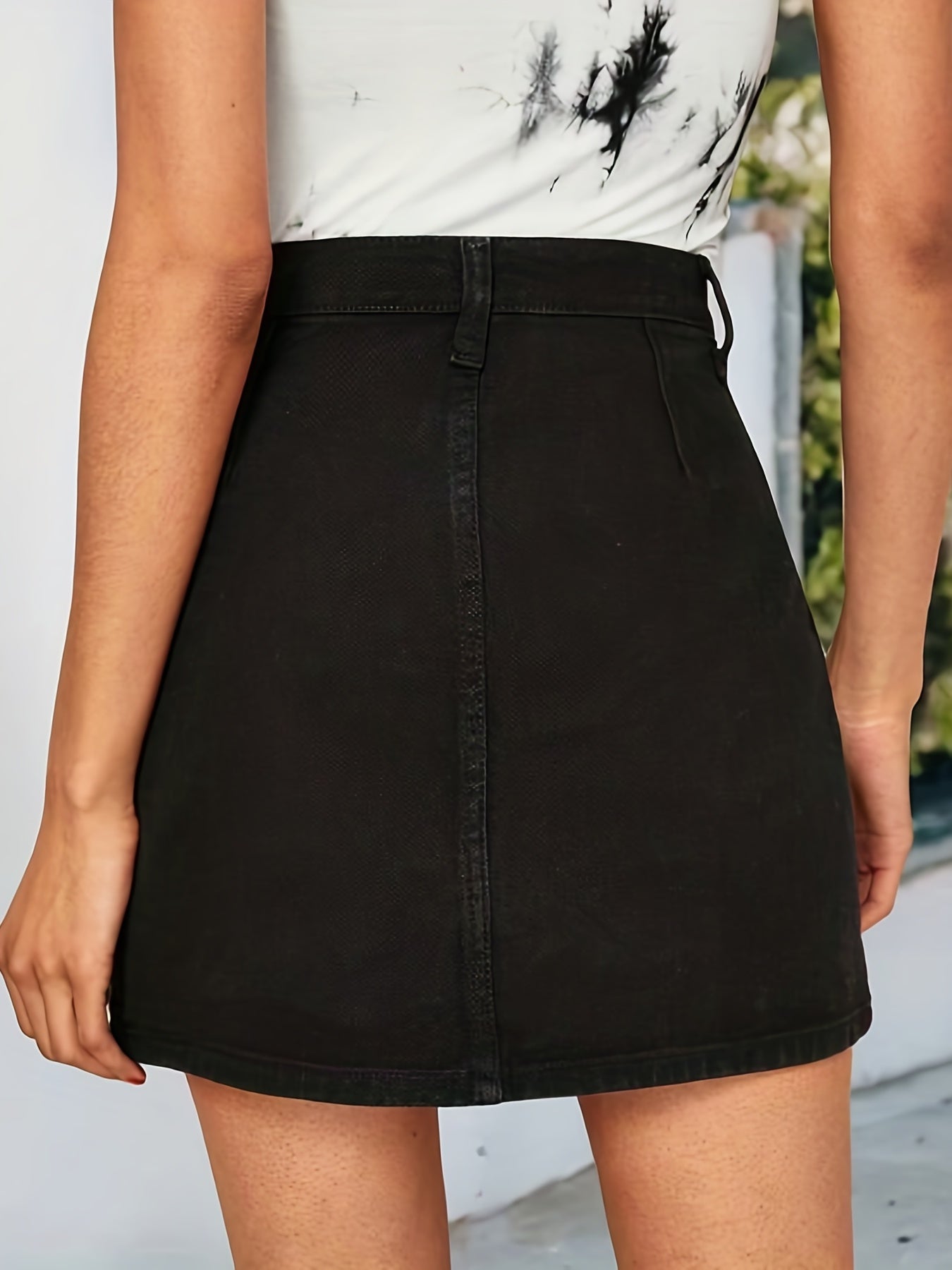 Floral Pattern Denim Skirt Single Breasted Button Women's Denim