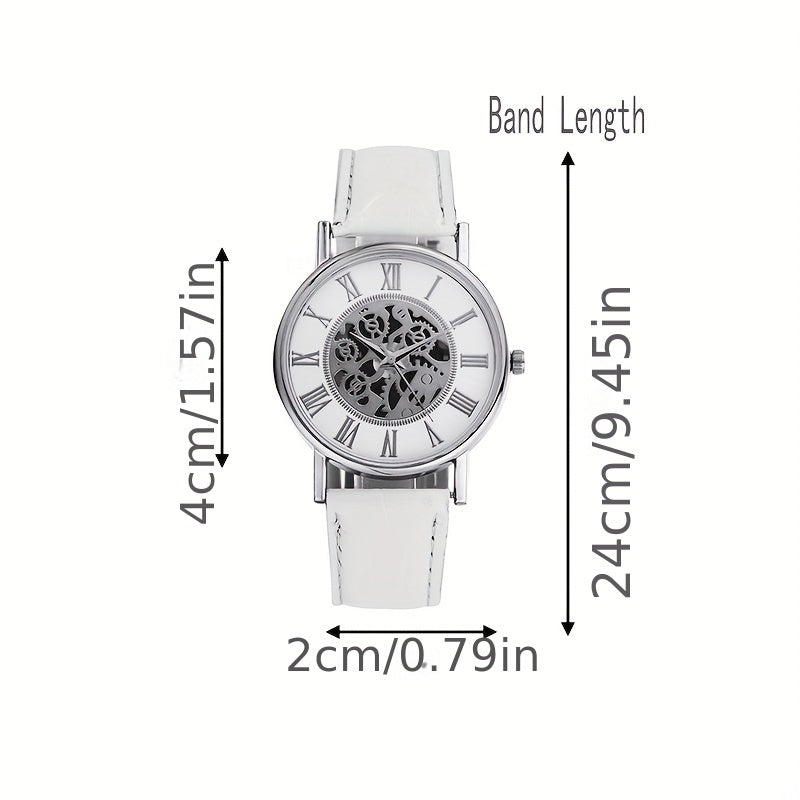 Leisure Couple Watch Roman Hollow Mechanical Quartz Leather Strap