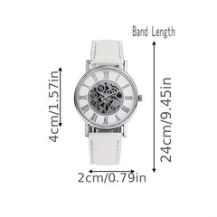 Leisure Couple Watch Roman Hollow Mechanical Quartz Leather Strap