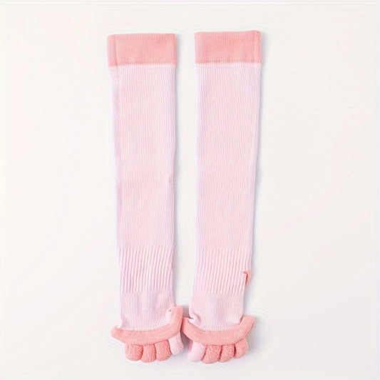 Toeless Knee High Yoga Socks Non-slip Thermal Calf Socks With Grips
