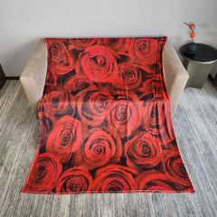 Rose Print Blanket Flannel Warm for Travel Camping Office