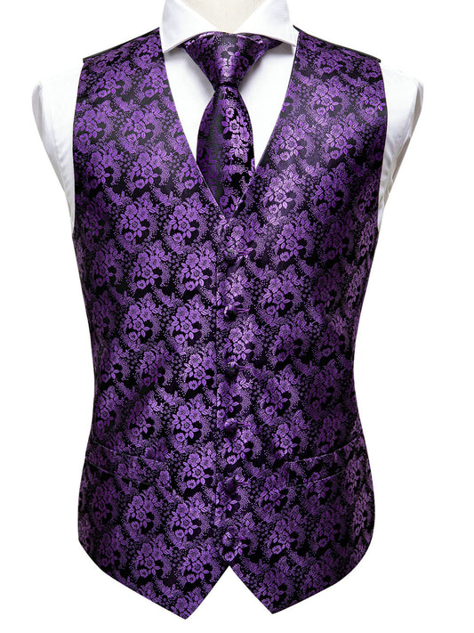 Men's Purple Paisley Casual V-neck Button Vest