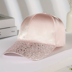 Pink Glitter Satin Baseball Cap Bright Breathable Sun Hat For Women