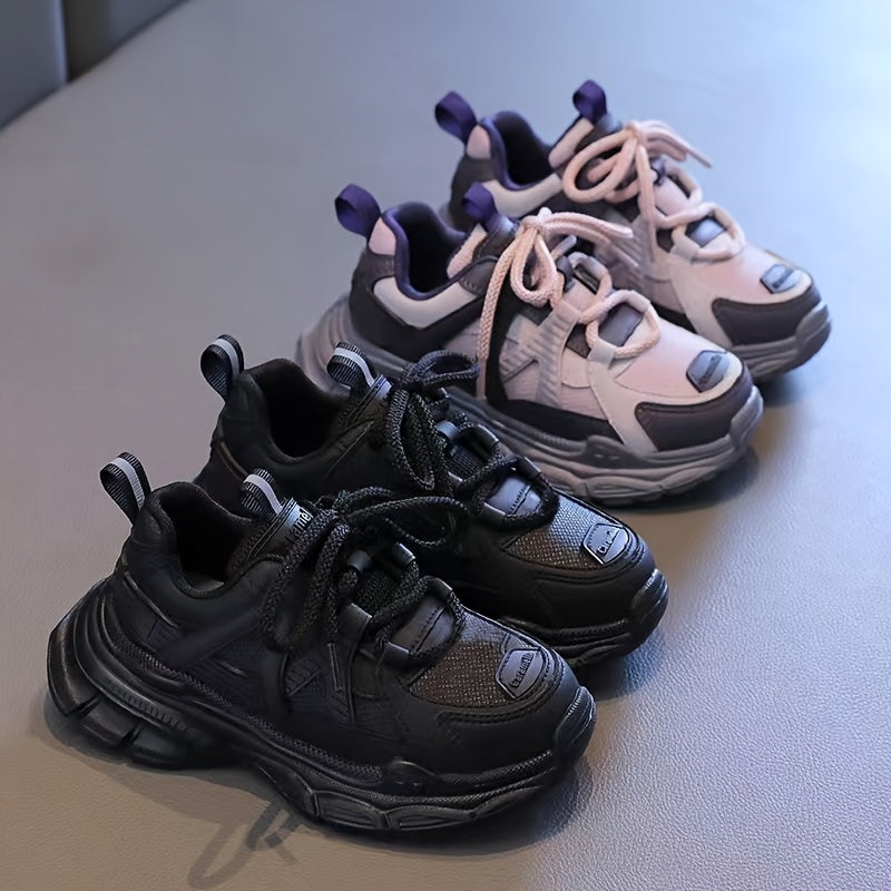 Girl's Chunky Sneakers Breathable Comfy Lace Up Shoes