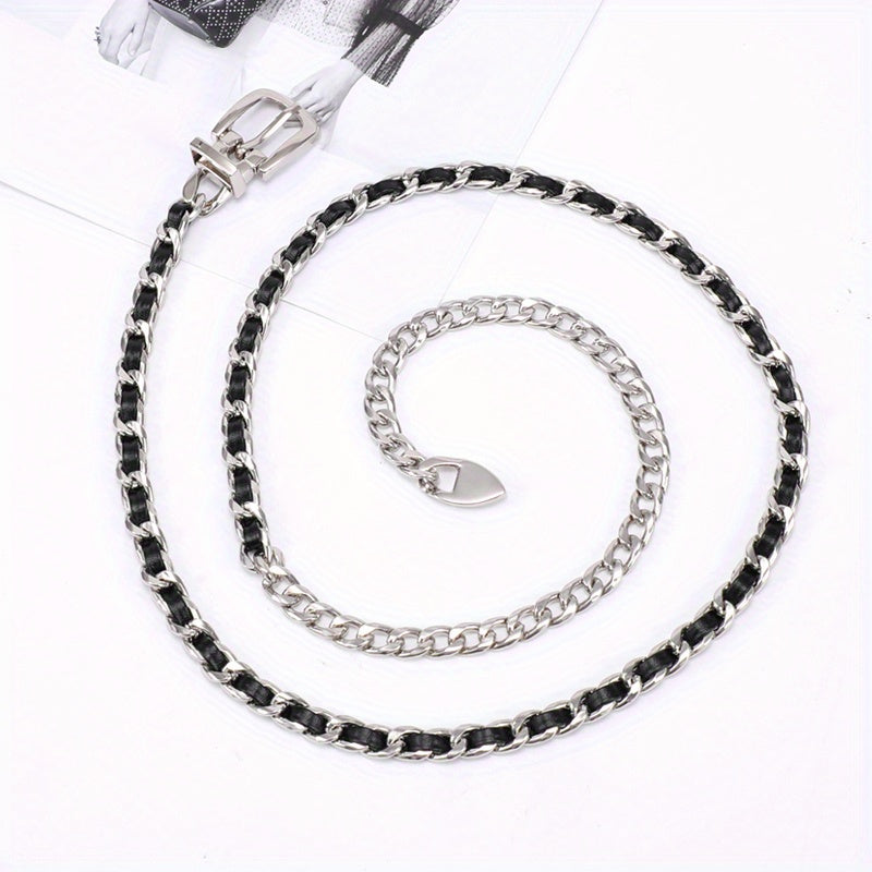 Chain Belt For Women Metal Waist Chain Faux Leather Belt