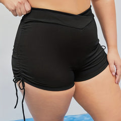  High Rise Side Tie Ruched Skinny Shorts