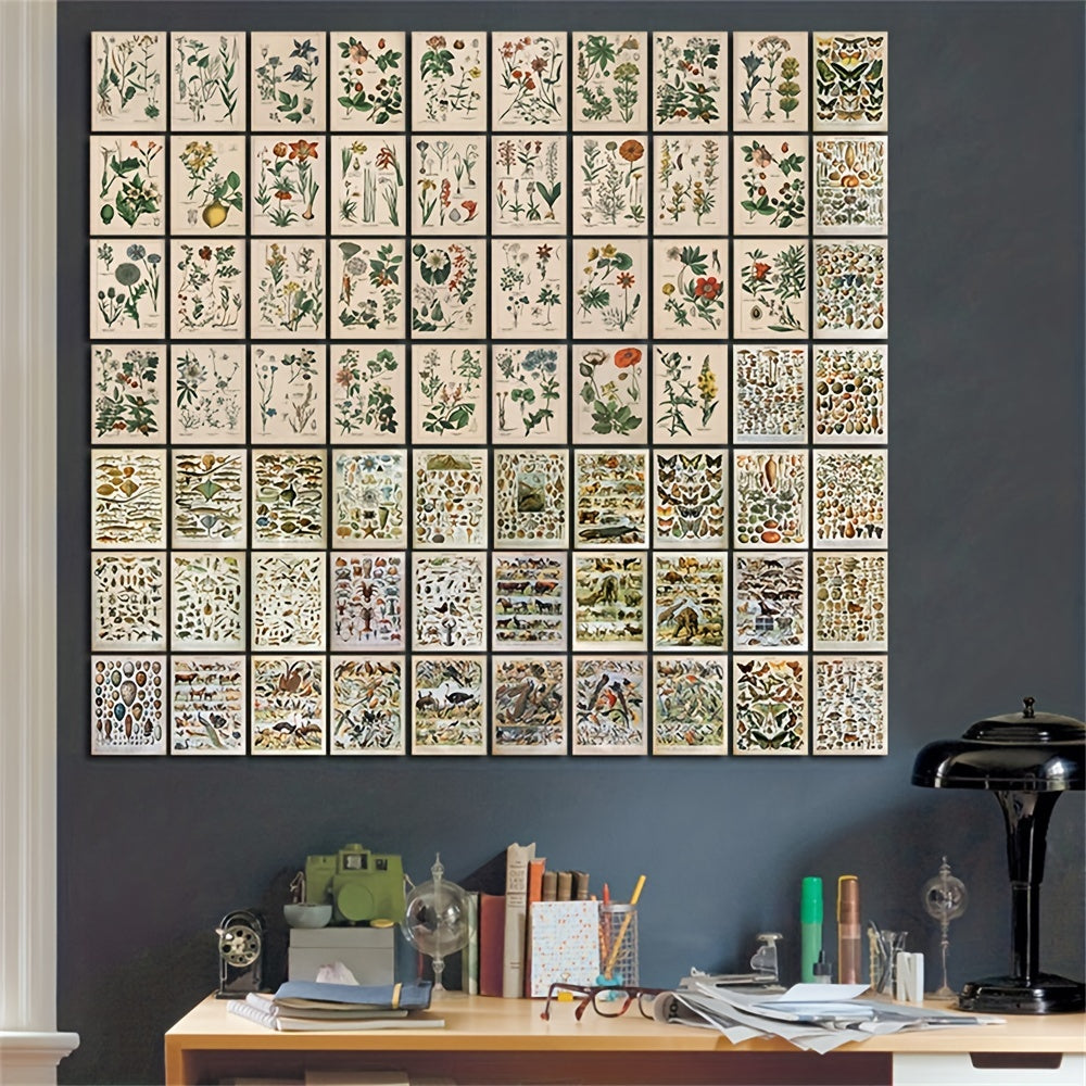 70 Retro Plant Postcard Collage Sets with Animal Pictures for Room Decoration