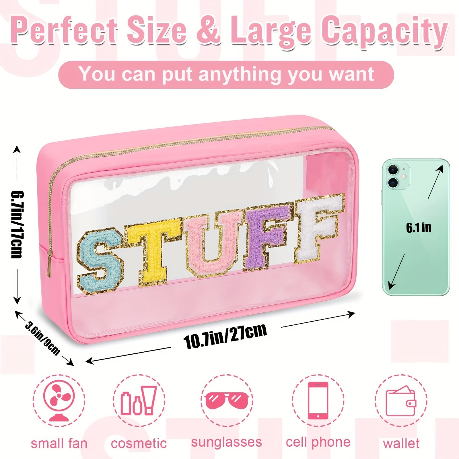 Letter Stuff Pattern Wash Bag Short Trip Transparent PVC Makeup Storage Bag
