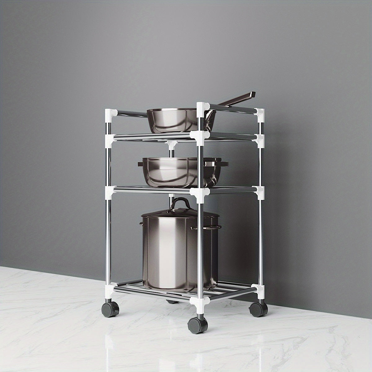 Kitchen Pot Tableware Arrangement Metal Rack with Wheels
