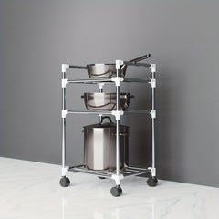 Kitchen Pot Tableware Arrangement Metal Rack with Wheels