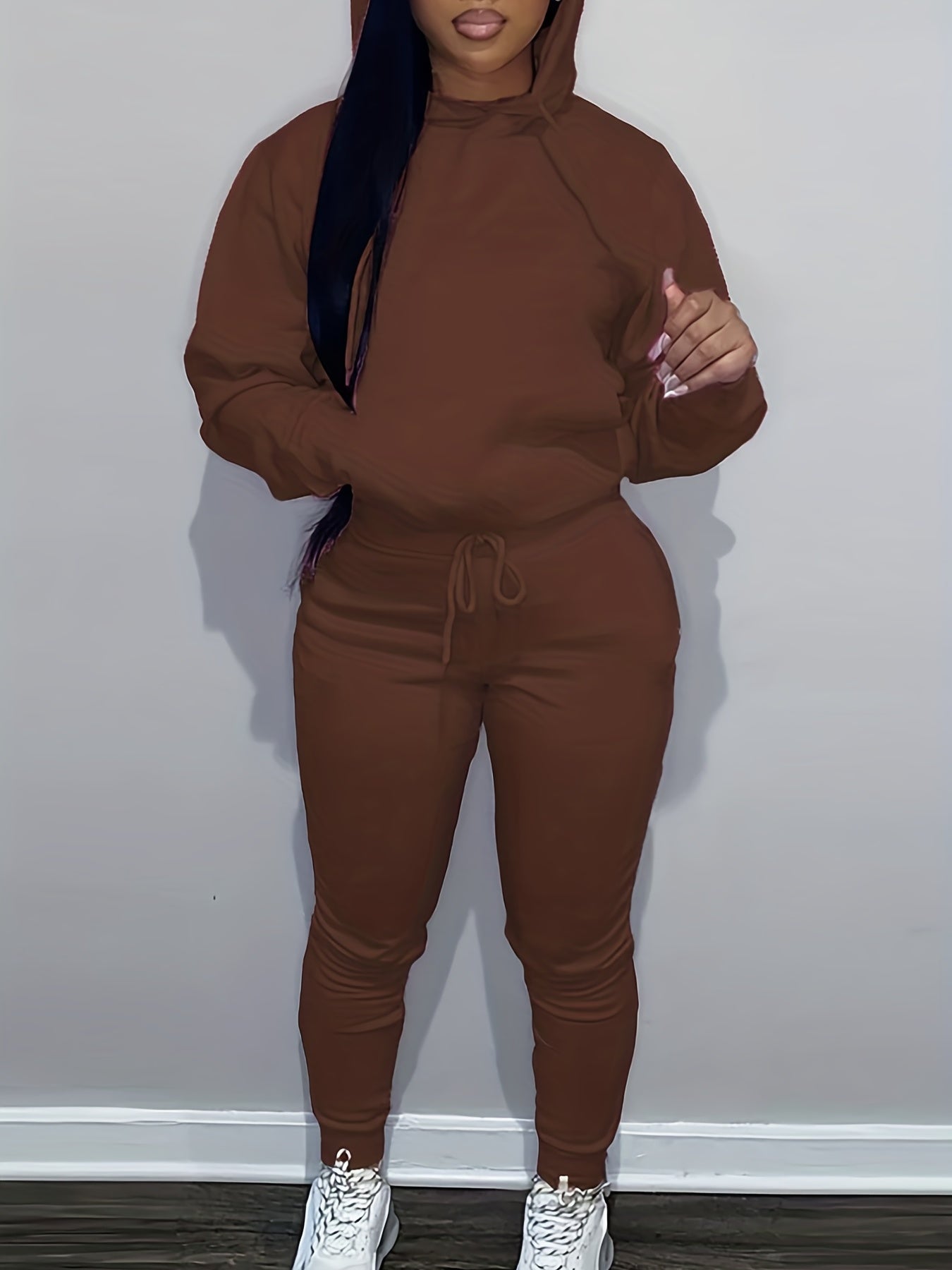  Solid Hoodie & Jogger Sweatpants Set