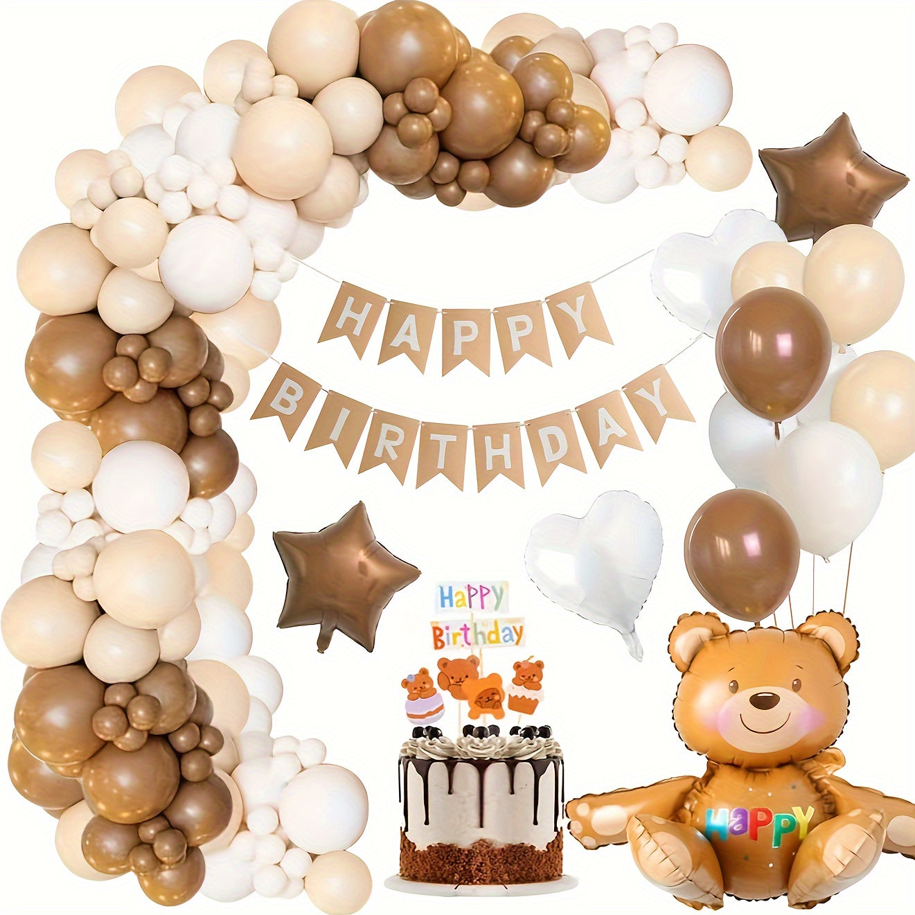 Little Bear Theme Balloon Toy Set Coffee Brown