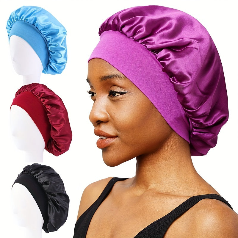 Wide Elastic Band Satin Sleep Bonnet Soft Night Sleeping Cap