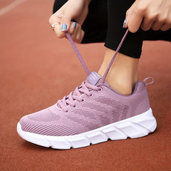 Women's Knit Running Shoes Lace Up Outdoor Sneakers
