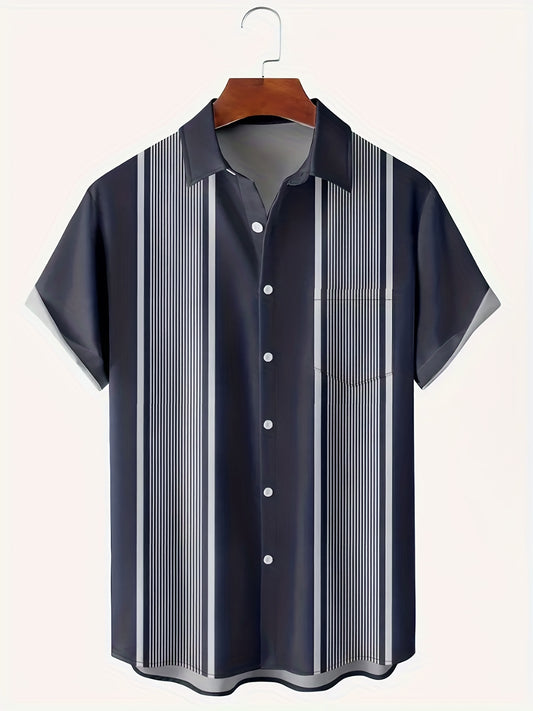 Vertical Stripe Pattern Men's Casual Short Sleeve Lapel Shirt