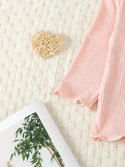 Toddler Pajamas 2pcs Ribbed Top & Pants Set Solid PJ Set Girl's Loungewear