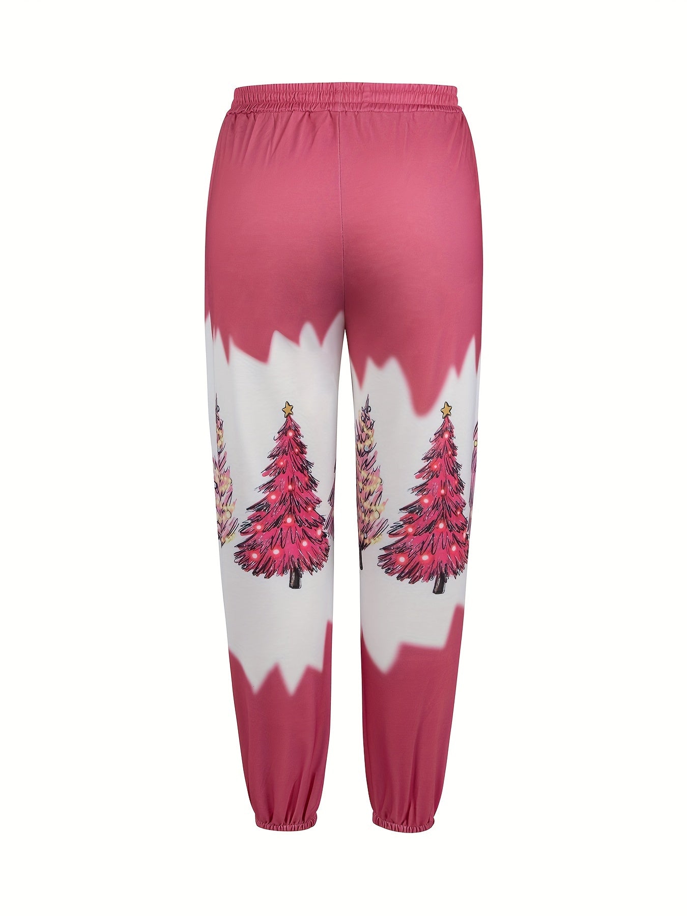  Christmas Tree Print Bow Front Stretch Joggers