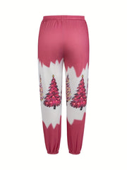  Christmas Tree Print Bow Front Stretch Joggers