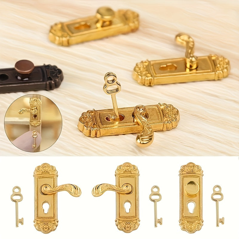 2pcs Mini Dollhouse Vintage Door Lock Key Set 1:12 Scale