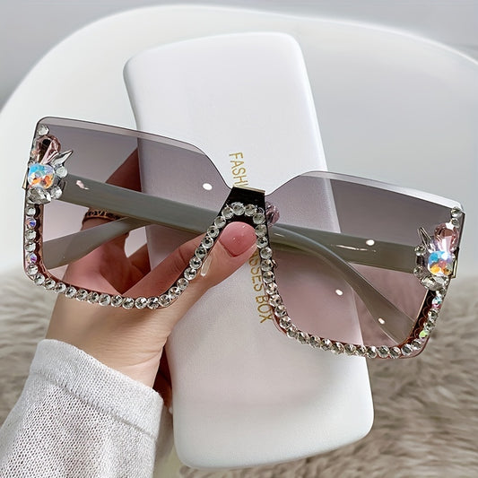 Rhinestone Rimless Sunglasses Large Gradient Glasses UV400