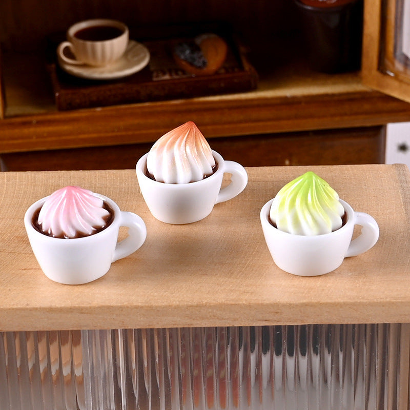 3pcs Cappuccino Cups Set Dollhouse Decor Realistic Coffee Shop Accessories