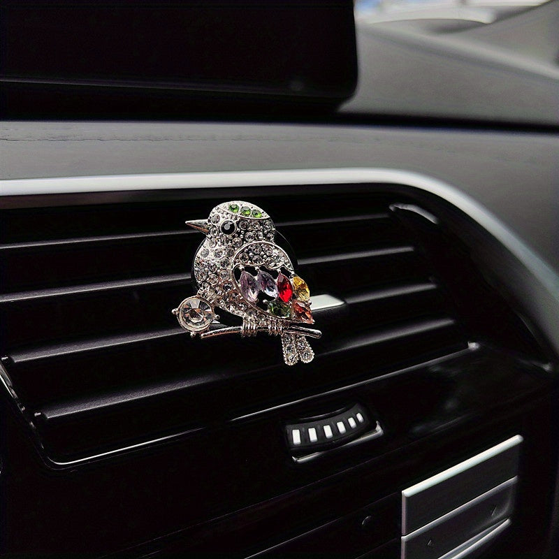 Colorful Bird Car Air Outlet Aromatherapy Clip with Artificial Diamond