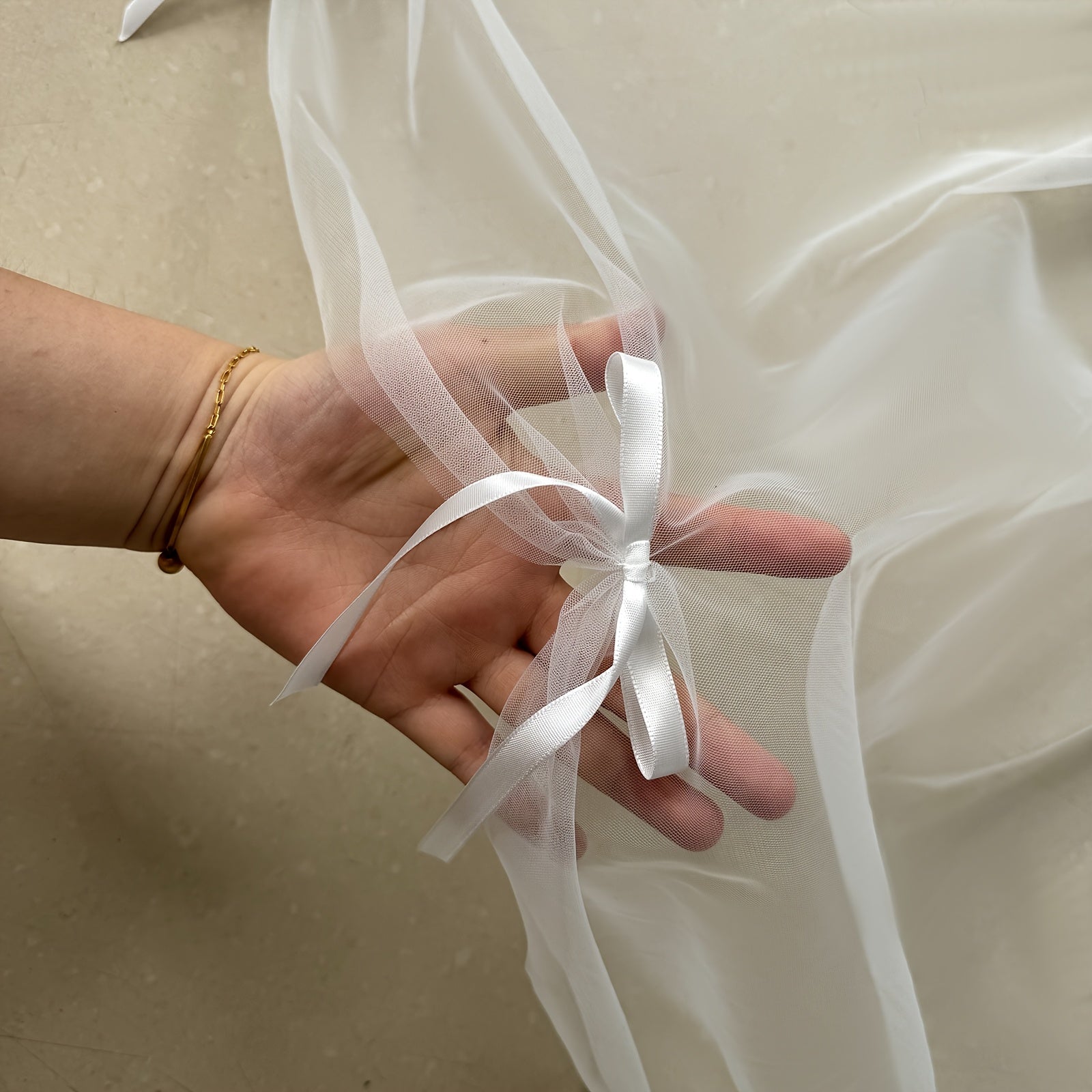 V-Shaped Bridal Veil with Ruffled Edges & Tulle Overlay