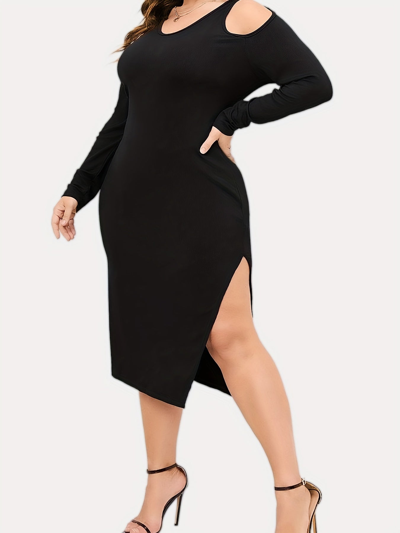  Cut Out Bodycon Midi Dress Knit Slim Fit
