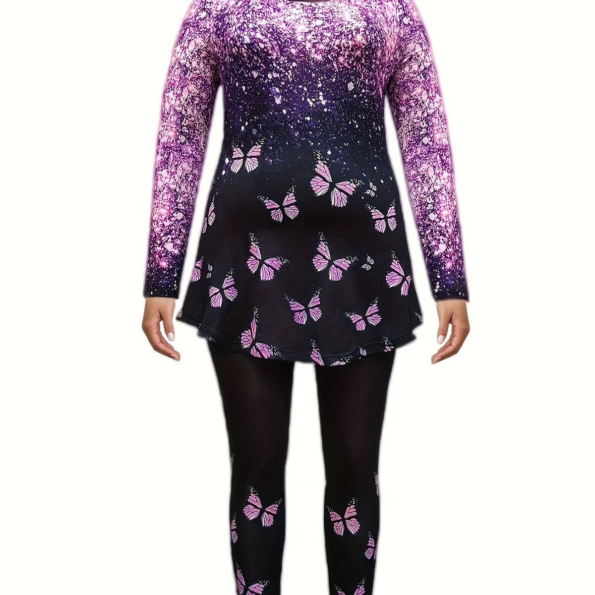  Glitter Butterfly Print Long Sleeve Lounge Set