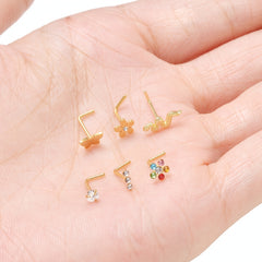 Heart Moon Butterfly CZ Nose Rings Studs 20G Stainless Steel Punk Nose Piercing