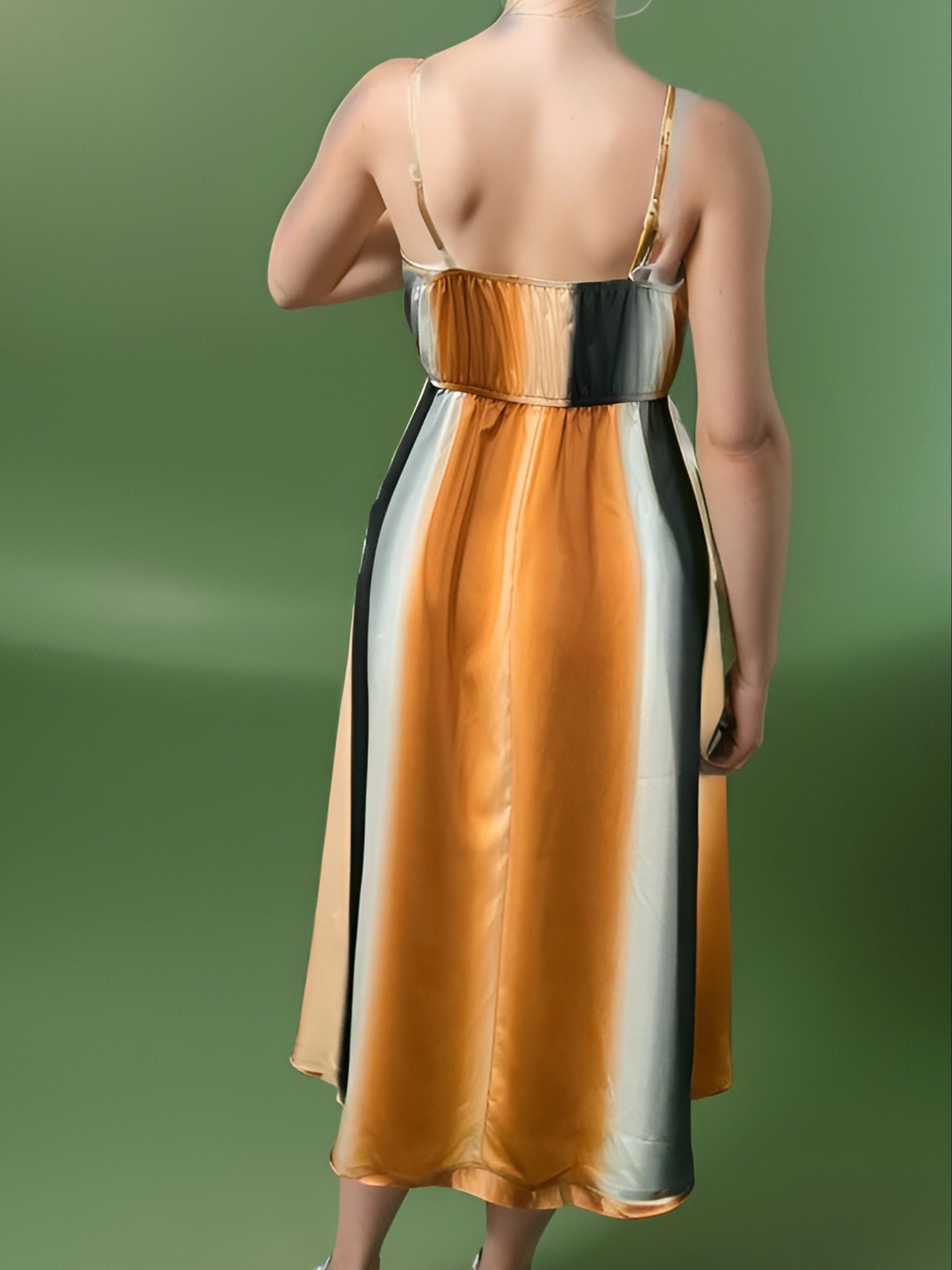  Ombre Stripe Print Maxi Cami Dress
