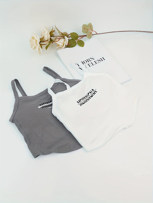 2pcs Letter Print Cami Tops Slim Fit Women's Lingerie
