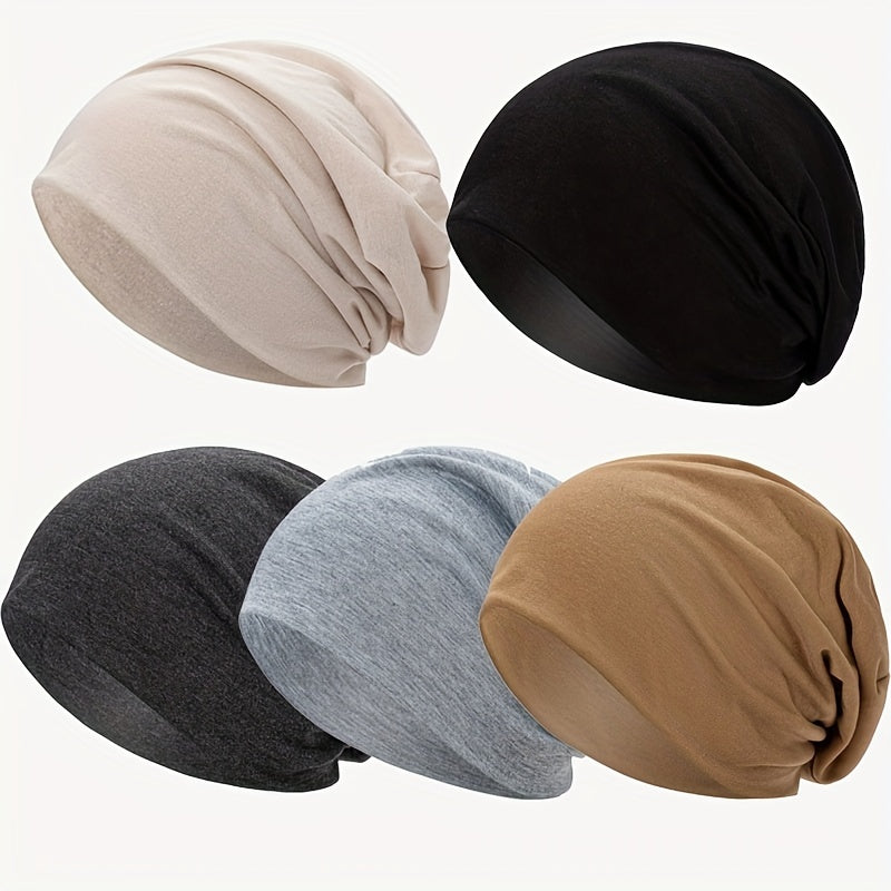 2pcs Solid Thin Headgear Hat European American Autumn Winter Warm Cap