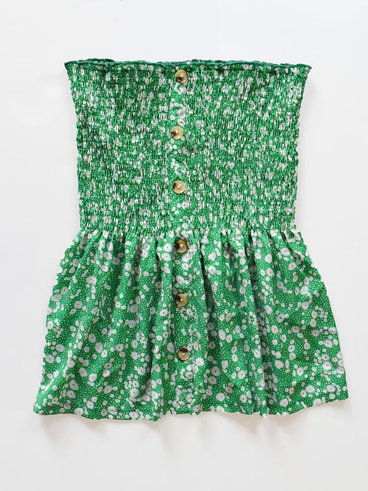 Floral Print Tube Top Ruffle Trim Off Shoulder Shirred Top
