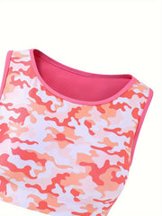 2pcs Camo Pattern Yoga Suit for Girls, Sports Running Outfit, Spring Summer Gift