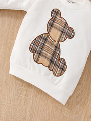 Baby Boys Patchwork Plaid Bear Print Sweatshirt & Sweatpants Set