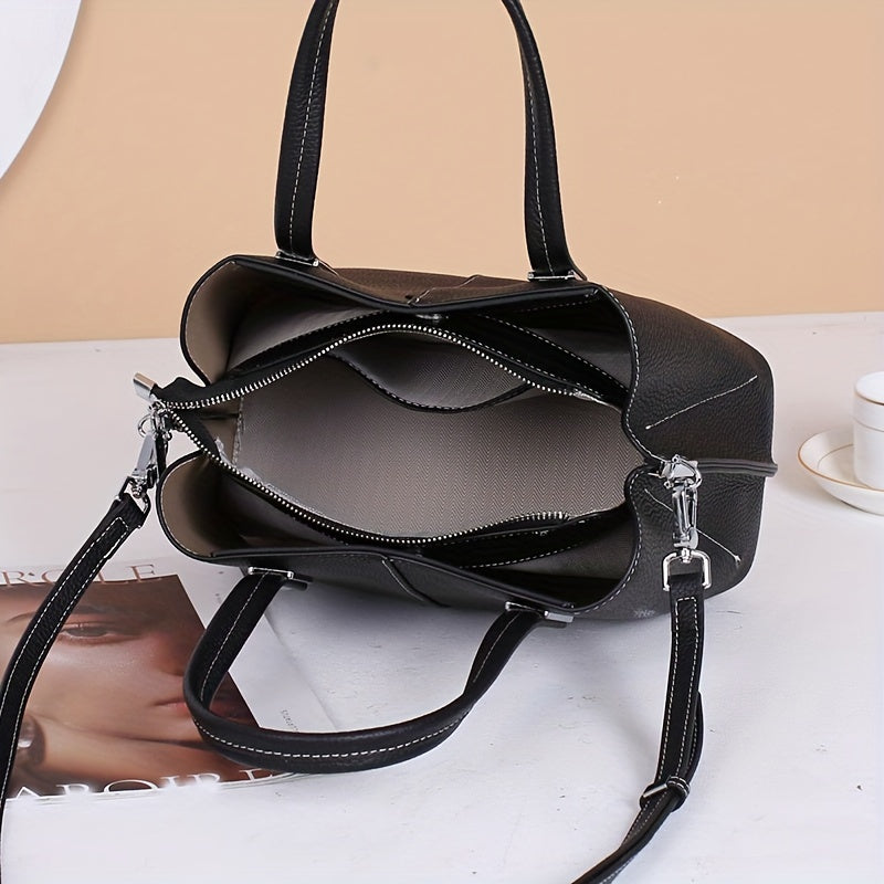 Leather Women's Handbag with Shoulder Strap Zipper Closure