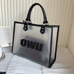 Transparent Letter Print Tote Bag Large Capacity PVC Handbag