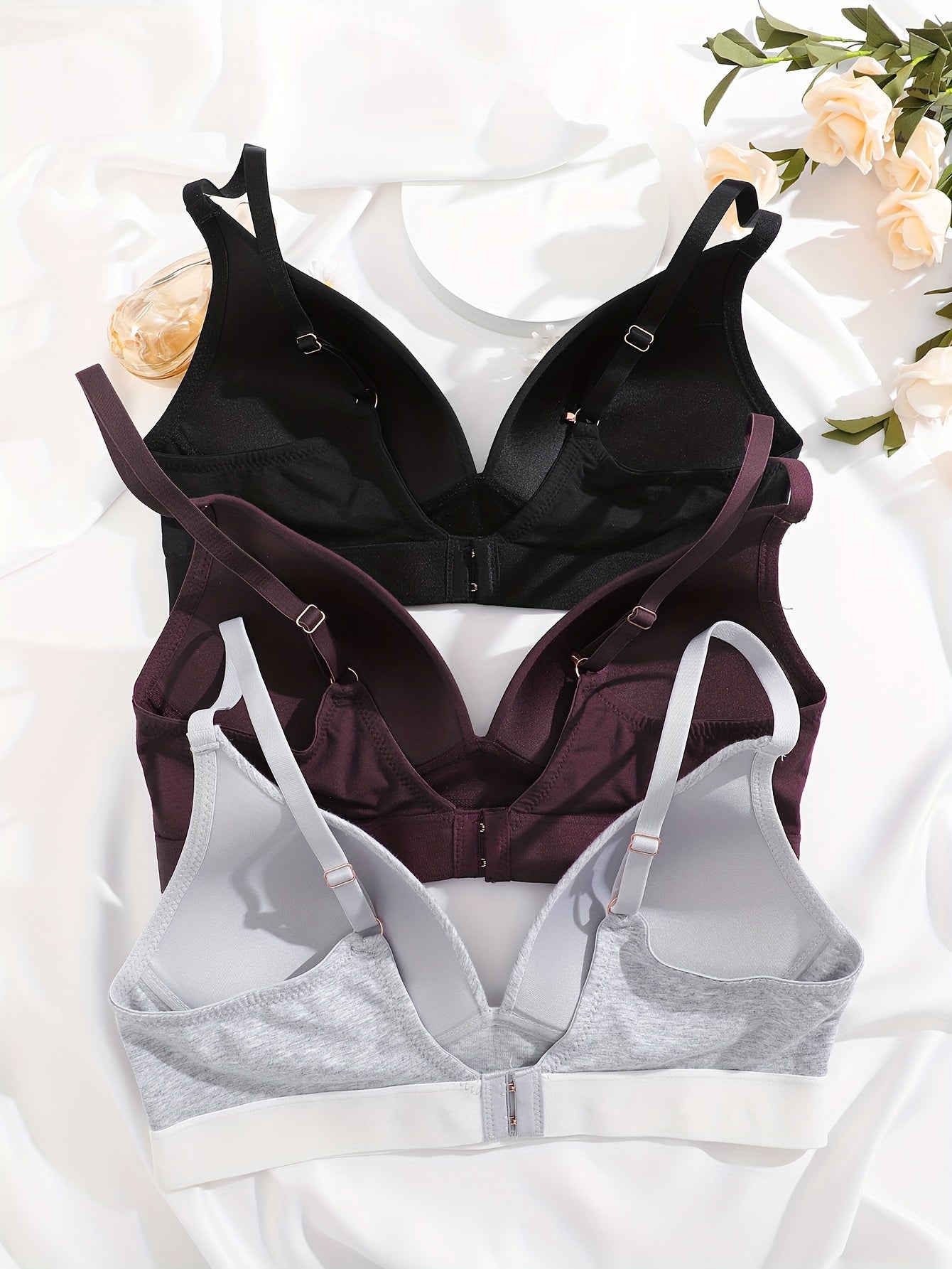 3pcs Letter Print Push Up Bras Comfy & Breathable Intimates Bra