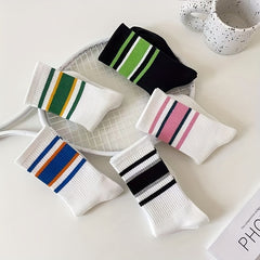 5 Pairs Striped Sports Socks for Women