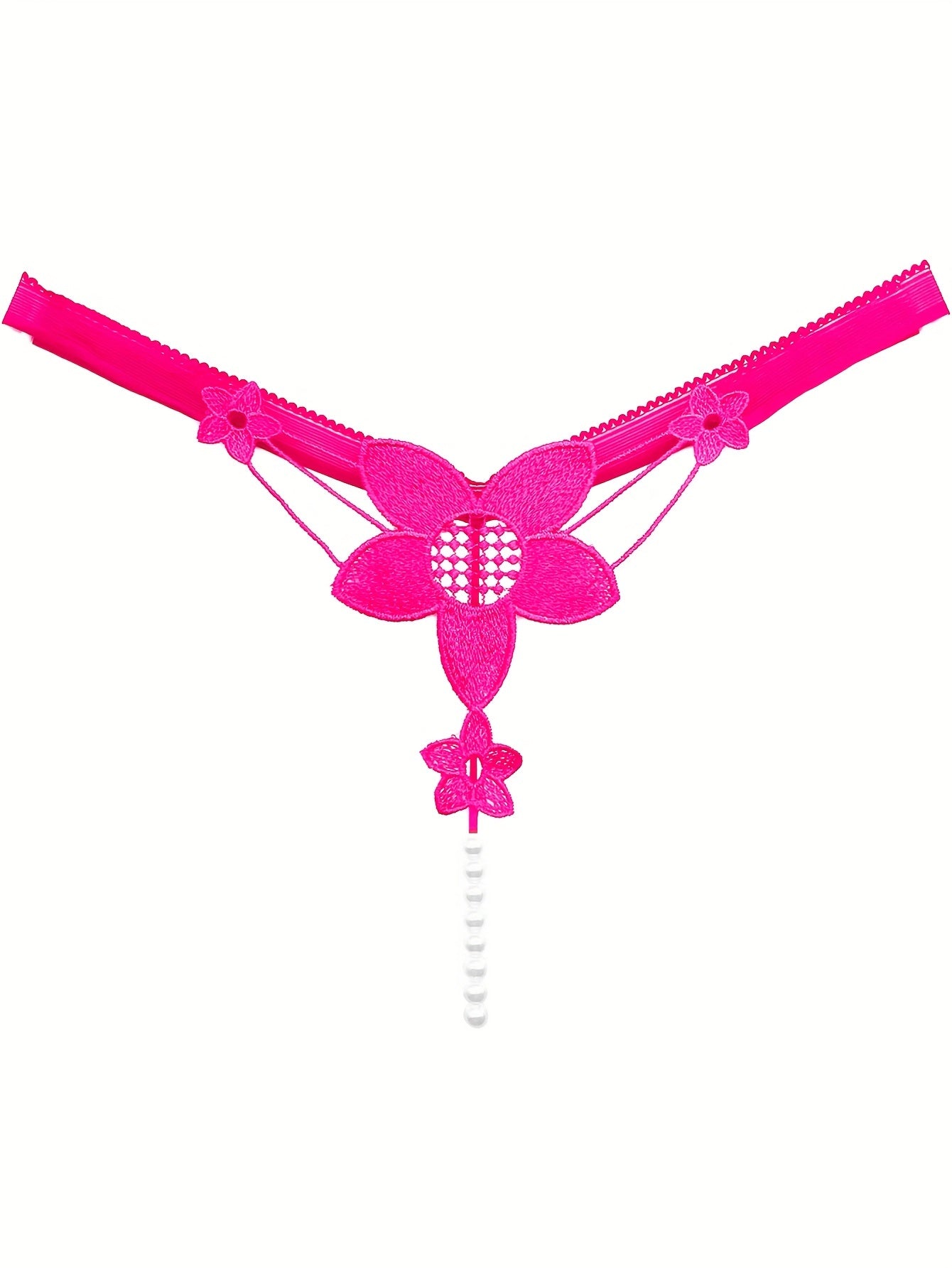 Floral Embroidered Thongs Bead Decor Panties Women's Lingerie