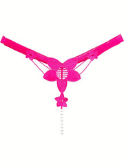 Floral Embroidered Thongs Bead Decor Panties Women's Lingerie