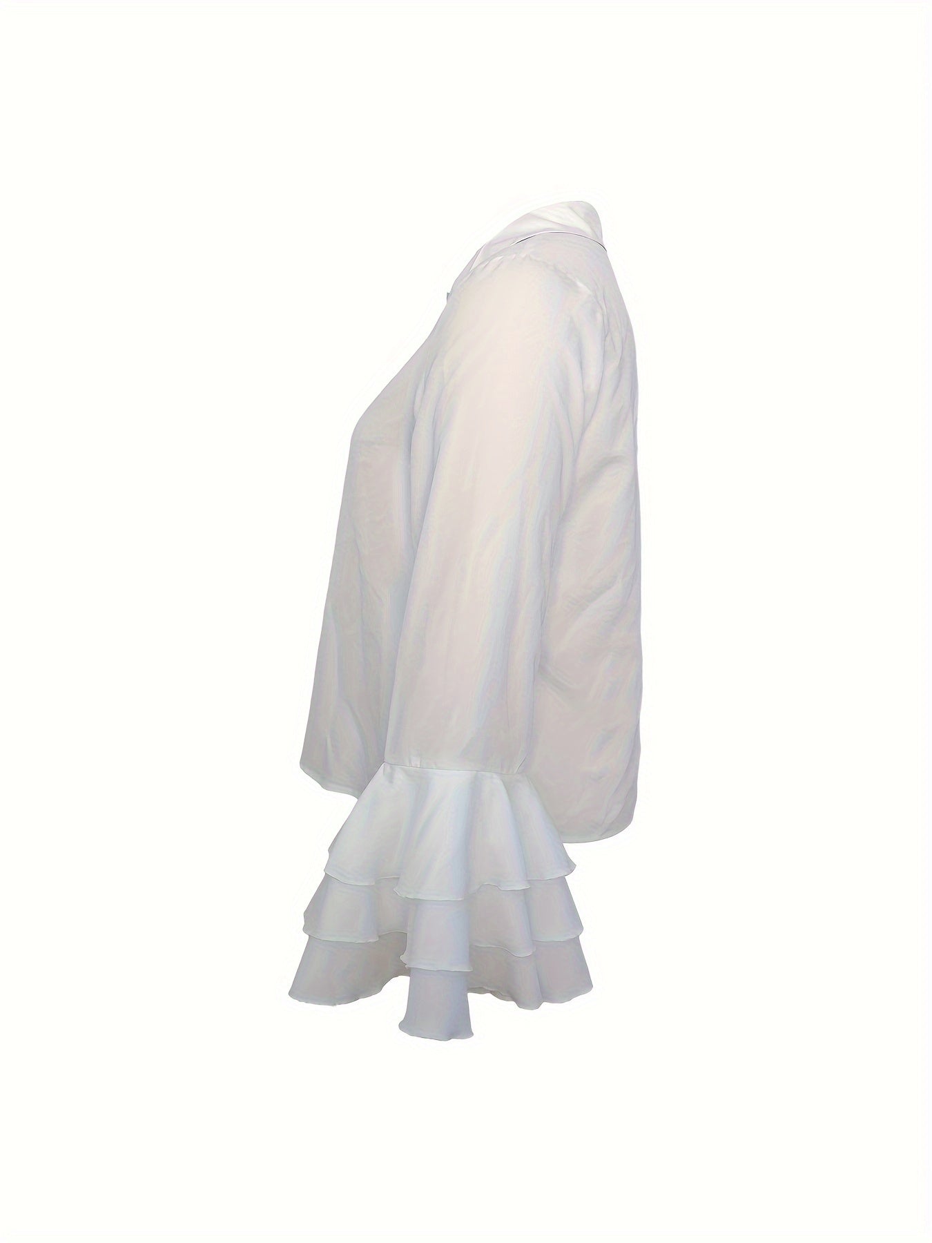  Women's Blouse Layered Sleeve Button Up Collar