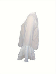  Women's Blouse Layered Sleeve Button Up Collar